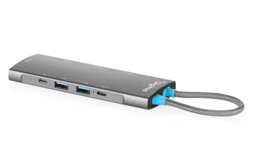 DIGITUS DA-70920 8 portos 1x USB-C 3x USB-A Gen 3.2 5Gbit/s 3x USB-A 2.0 1x USB-C Power Delivery 1x HDMI 2.0 UHD 4K 60Hz 1xGbE RJ45 LAN port alumínium szürke dokkolóállomás