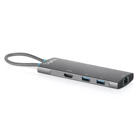   DIGITUS DA-70921 8 portos 4x USB-A 1x USB-C Gen 3.2 5Gbit/s 1x USB-C Power Delivery 1xGbE RJ45 LAN port 1x HDMI alumínium szürke dokkolóállomás