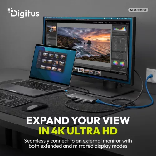 DIGITUS DA-70921 8 portos 4x USB-A 1x USB-C Gen 3.2 5Gbit/s 1x USB-C Power Delivery 1xGbE RJ45 LAN port 1x HDMI alumínium szürke dokkolóállomás