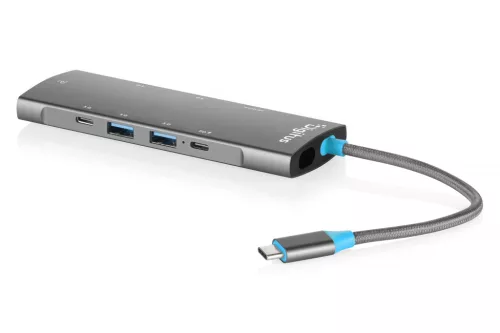 DIGITUS DA-70921 8 portos 4x USB-A 1x USB-C Gen 3.2 5Gbit/s 1x USB-C Power Delivery 1xGbE RJ45 LAN port 1x HDMI alumínium szürke dokkolóállomás