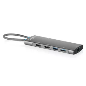   DIGITUS DA-70922 9 portos 4x USB-A 1x USB-C Gen 3.2 5Gbit/s 1x USB-C Power Delivery 2x HDMI 2.0 UHD 4K 60Hz 1xGbE RJ45 LAN port alumínium szürke dokkolóállomás
