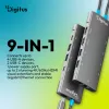 DIGITUS DA-70922 9 portos 4x USB-A 1x USB-C Gen 3.2 5Gbit/s 1x USB-C Power Delivery 2x HDMI 2.0 UHD 4K 60Hz 1xGbE RJ45 LAN port alumínium szürke dokkolóállomás