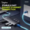DIGITUS DA-70922 9 portos 4x USB-A 1x USB-C Gen 3.2 5Gbit/s 1x USB-C Power Delivery 2x HDMI 2.0 UHD 4K 60Hz 1xGbE RJ45 LAN port alumínium szürke dokkolóállomás