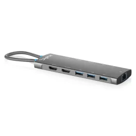   DIGITUS DA-70923 11 portos 3x USB-A 2x USB-C Gen 3.2 5Gbit/s 2x USB-A 2.0 1x USB-C Power Delivery 2x HDMI 1xGbE RJ45 LAN port alumínium szürke dokkolóállomás