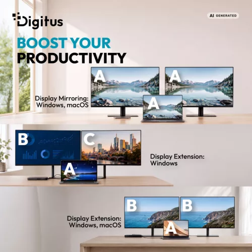 DIGITUS DA-70923 11 portos 3x USB-A 2x USB-C Gen 3.2 5Gbit/s 2x USB-A 2.0 1x USB-C Power Delivery 2x HDMI 1xGbE RJ45 LAN port alumínium szürke dokkolóállomás