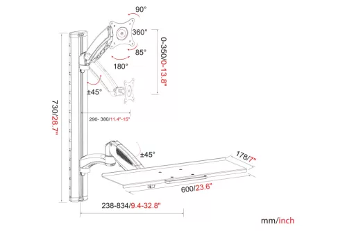 DIGITUS DA-90354 flexibilis monitor VESA 100x100 + billentyűzet tartó konzol fali munkaállomás