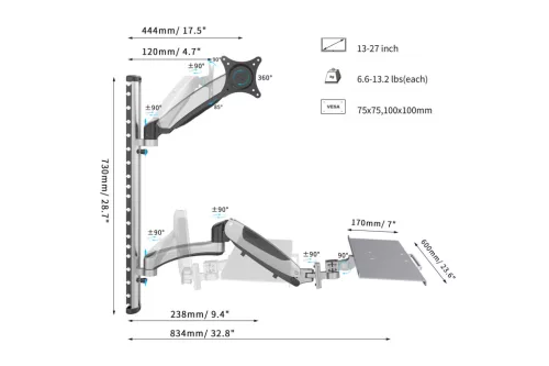 DIGITUS DA-90354 flexibilis monitor VESA 100x100 + billentyűzet tartó konzol fali munkaállomás