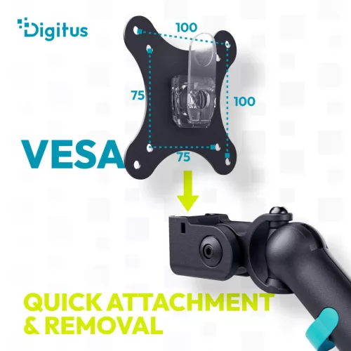 DIGITUS DA-90469 Single 1 monitoros C-bilincses univerzális (VESA 75 / 100) mechanikus rugós fekete monitor tartó konzol