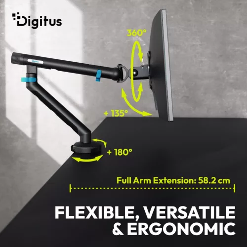 DIGITUS DA-90469 Single 1 monitoros C-bilincses univerzális (VESA 75 / 100) mechanikus rugós fekete monitor tartó konzol