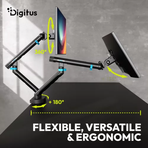 DIGITUS DA-90471 Dupla univerzális (VESA 75/100) mechanikus rugós fekete monitor tartó konzol