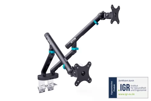 DIGITUS DA-90471 Dupla univerzális (VESA 75/100) mechanikus rugós fekete monitor tartó konzol