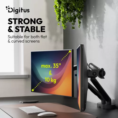 DIGITUS DA-90471 Dupla univerzális (VESA 75/100) mechanikus rugós fekete monitor tartó konzol