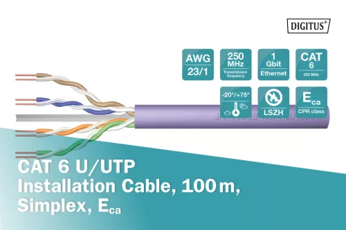 DIGITUS DK-1613-VH-1 Cat.6 U/UTP LSZH 250MHz Eca 100m lila fali kábel