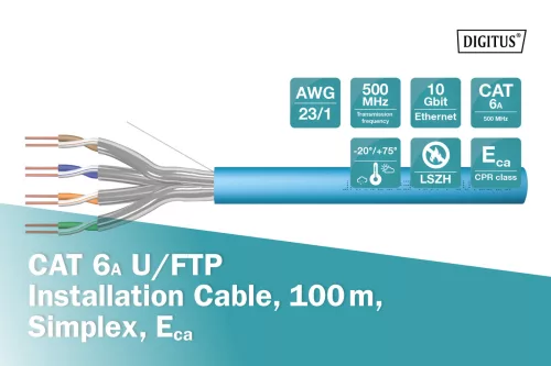 DIGITUS DK-1623-A-VH-1 Cat.6A U/FTP 500MHz Eca LSZH 100m kék fali kábel