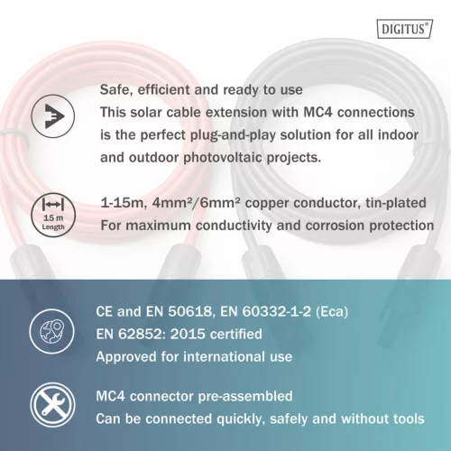 DIGITUS DK-SCEC64-0050 Solar 4mm 1500V DC XLPO napelemes kültéri kábelhosszabbító MC4 csatlakozóval 5m