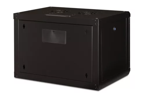 DIGITUS Unique DN-19 07-U-SW 19" 7U 420x600x450mm lapraszerelt üvegajtós fekete fali rack szekrény