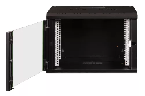 DIGITUS Unique DN-19 07-U-SW 19" 7U 420x600x450mm lapraszerelt üvegajtós fekete fali rack szekrény
