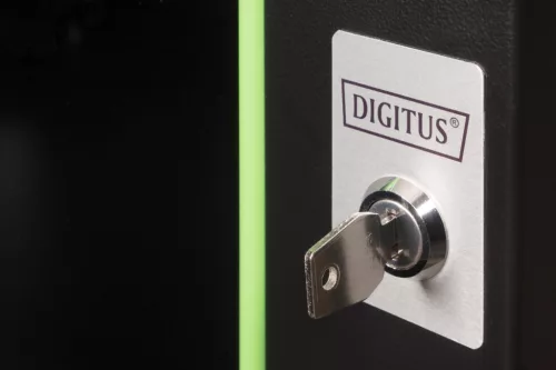 DIGITUS Unique DN-19 07-U-SW 19" 7U 420x600x450mm lapraszerelt üvegajtós fekete fali rack szekrény