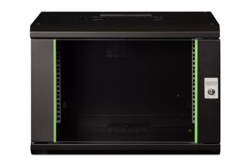 DIGITUS Unique DN-19 07-U-SW 19" 7U 420x600x450mm lapraszerelt üvegajtós fekete fali rack szekrény