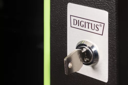 DIGITUS DN-19 09-U-SW Unique 19" 9U 509x600x450mm lapraszerelt üvegajtós fekete Unique fali rack szekrény