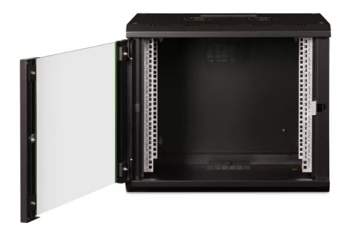 DIGITUS DN-19 09-U-SW Unique 19" 9U 509x600x450mm lapraszerelt üvegajtós fekete Unique fali rack szekrény