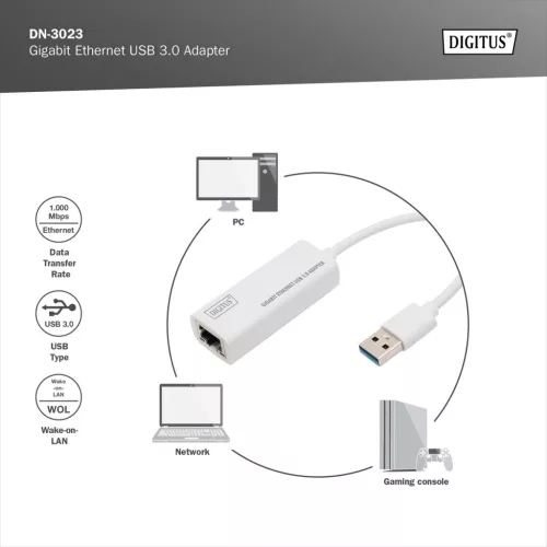 DIGITUS DN-3023 vezetékes USB 3.0 Gigabit Ethernet adapter