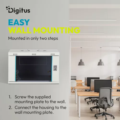 DIGITUS Dynamic-N DN-37104 19" 9U 474x600x450mm lapraszerelt üvegajtós szürke fali rack szekrény