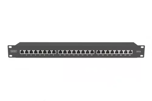 DIGITUS DN-91624S-EA-B 19" 1U 24port Cat.6A kompakt fekete árnyékolt patch panel
