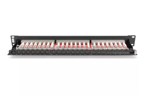 DIGITUS DN-91624S-EA-B 19" 1U 24port Cat.6A kompakt fekete árnyékolt patch panel