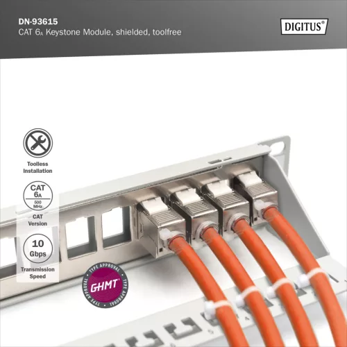DIGITUS DN-93615 Cat.6A árnyékolt szerszám nélkül szerelhető Keystone Jack