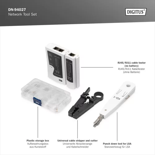 DIGITUS DN-94027 Hálózati szerszám készlet + teszter