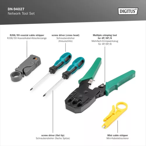 DIGITUS DN-94027 Hálózati szerszám készlet + teszter