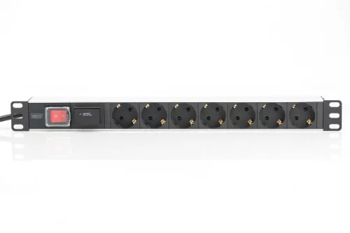 DIGITUS DN-95407 19" 1U PDU 7xCEE 7/3 schuko aljzat CEE7/7 csatlakozó 2m túlfeszültségvédett elosztósor
