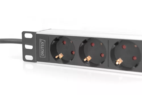 DIGITUS DN-95418 10" 1U PDU 230V 16A 4x Schuko aljzat CEE7/7 csatlakozó hálózati 2m elosztósor