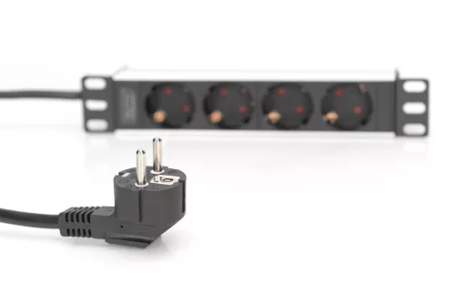 DIGITUS DN-95418 10" 1U PDU 230V 16A 4x Schuko aljzat CEE7/7 csatlakozó hálózati 2m elosztósor