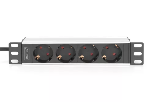DIGITUS DN-95418 10" 1U PDU 230V 16A 4x Schuko aljzat CEE7/7 csatlakozó hálózati 2m elosztósor