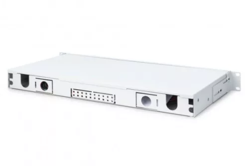 DIGITUS DN-96331/3 19" 1U 12xLC duplex OM3 toldóval pigtaillel és kötőkazettával szerelt optikai patch panel