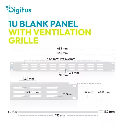 DIGITUS DN-97692 19" 1U acél perforált szürke vakpanel