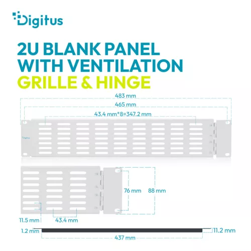 DIGITUS DN-97694 19" 2U acél perforált szürke vakpanel