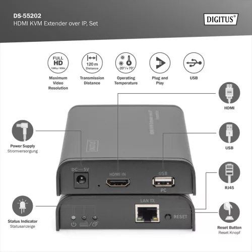 DIGITUS DS-55202 HDMI Full HD 120m extender szett