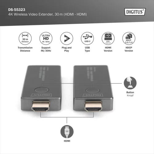 DIGITUS DS-55323 HDMI 4K 30Hz WiFi Video 30m extender szett