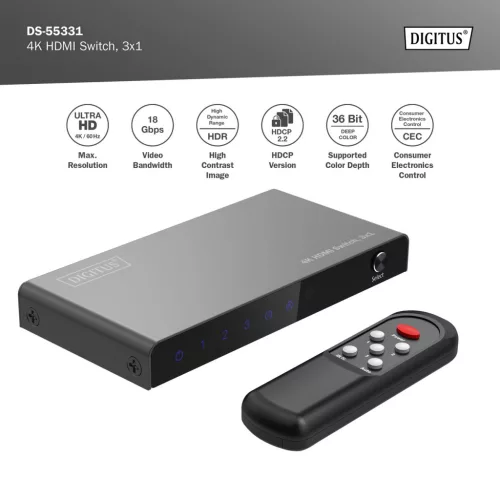 DIGITUS DS-55331 HDMI 4K 60Hz 3x1 Switch