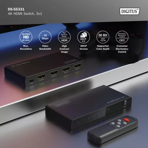 DIGITUS DS-55331 HDMI 4K 60Hz 3x1 Switch