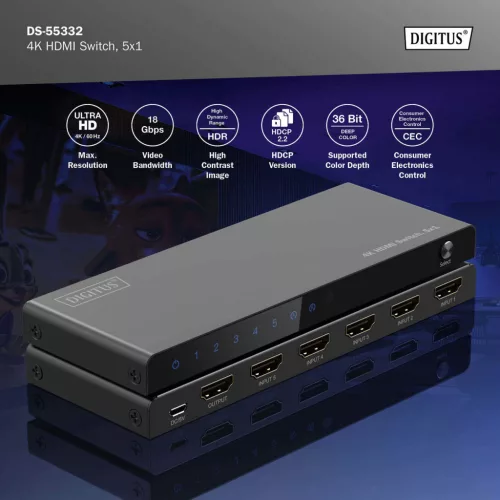 DIGITUS DS-55332 HDMI 4K 60Hz 5x1 Switch