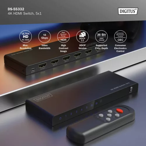 DIGITUS DS-55332 HDMI 4K 60Hz 5x1 Switch