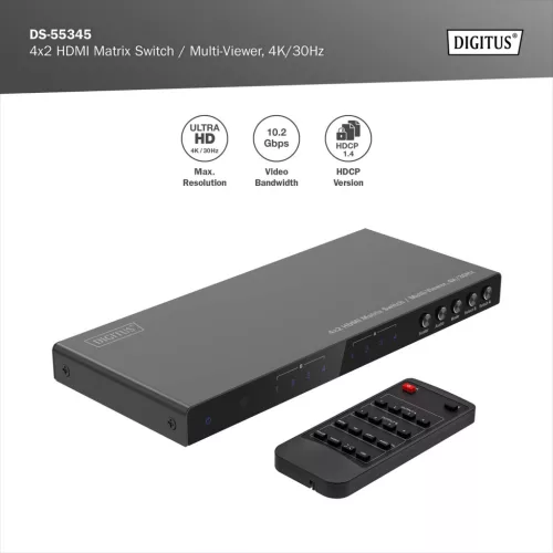 DIGITUS DS-55345 UHD 4K 30Hz 4x2 HDMI Multi Viewer Matrix Switch