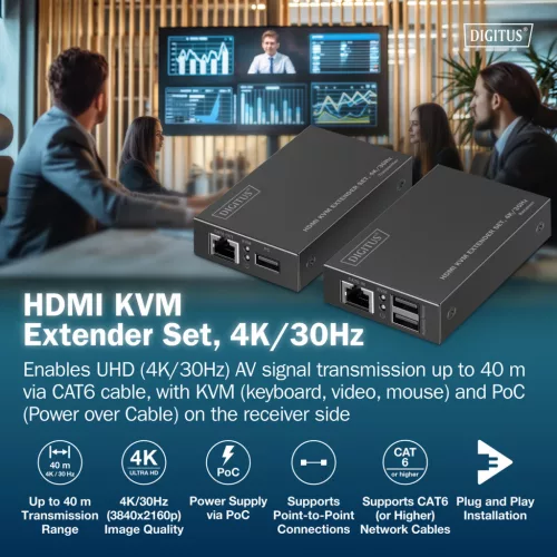 DIGITUS DS-55357 HDMI 4K UHD 30Hz Cat.6 KVM IP 40m extender szett