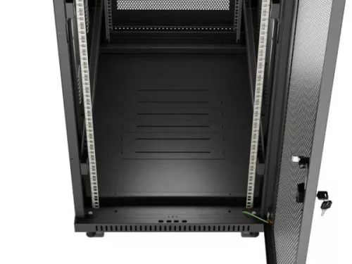 Lanberg FA01-6032-23BL 19" 32U SZÉL:600mm MÉLY:1000mm MAG:1573mm lapraszerelt LCD hálós fémajtós fekete szerver szekrény