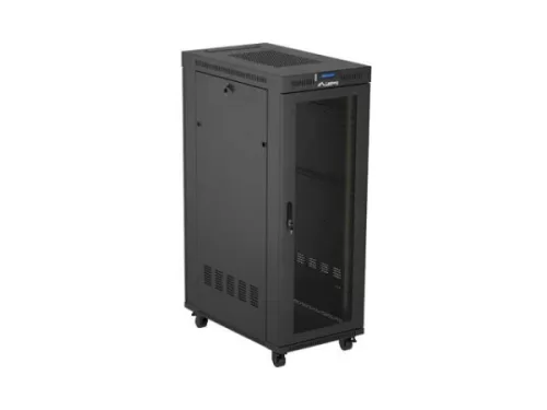 Lanberg FA01-6032-23BL 19" 32U SZÉL:600mm MÉLY:1000mm MAG:1573mm lapraszerelt LCD hálós fémajtós fekete szerver szekrény