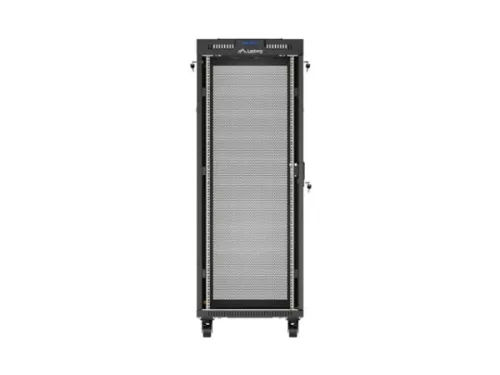 Lanberg FA01-6032-23BL 19" 32U SZÉL:600mm MÉLY:1000mm MAG:1573mm lapraszerelt LCD hálós fémajtós fekete szerver szekrény